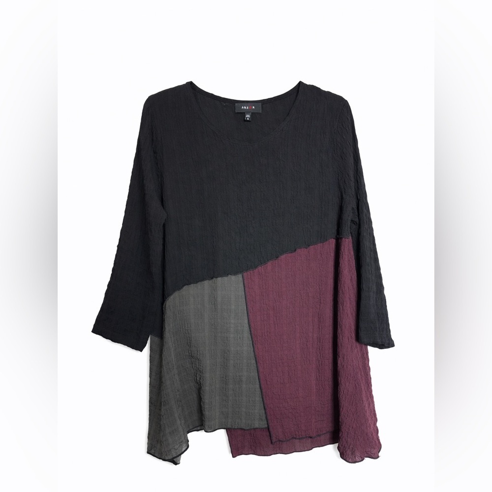 🩶 Colorblock Gauze Blouse